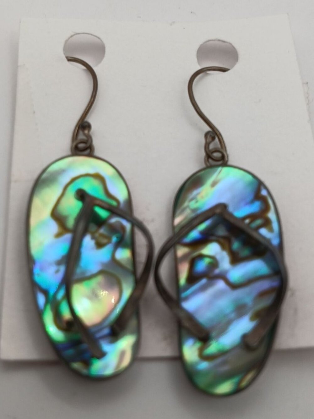 Abalone Shell Sterling Silver Flip Flop Earrings  Boho Beach  2" Dangle Hook #G5
